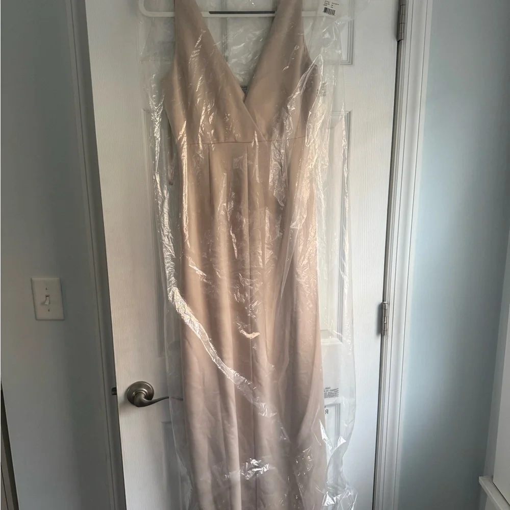 BHLDN PIPER V-NECK SIDE-SLIT SATIN GOWN CHAMPAGNE - Picture 5 of 7